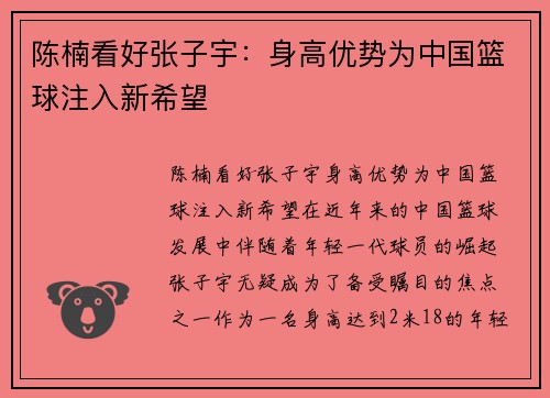 陈楠看好张子宇：身高优势为中国篮球注入新希望